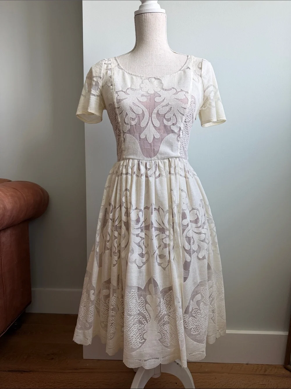 Tracy Reese Plenty Stella Cream Lace Midi Dress Anthropologie size XS 2